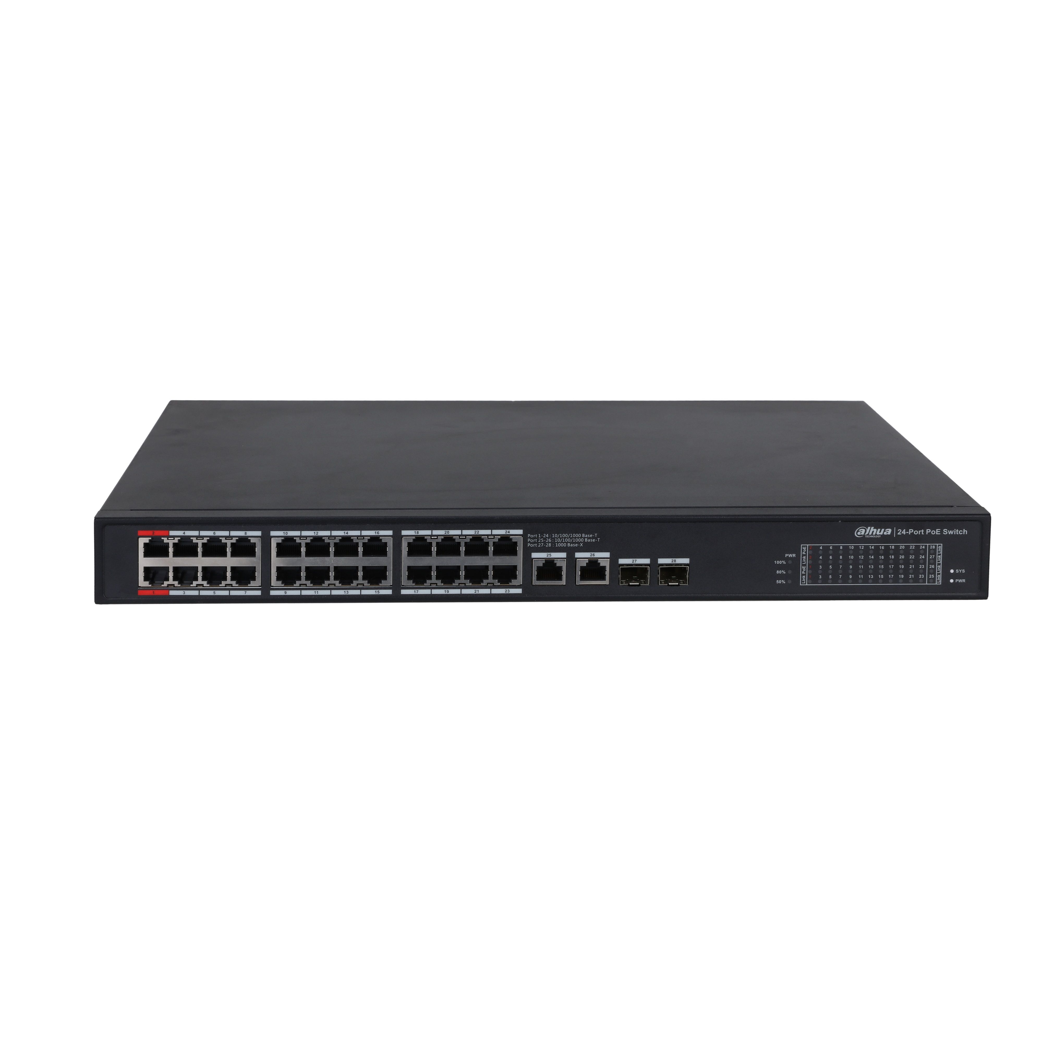 Dahua PoE switch, beltéri, 19" rackbe szerelhető, nem menedzselhető