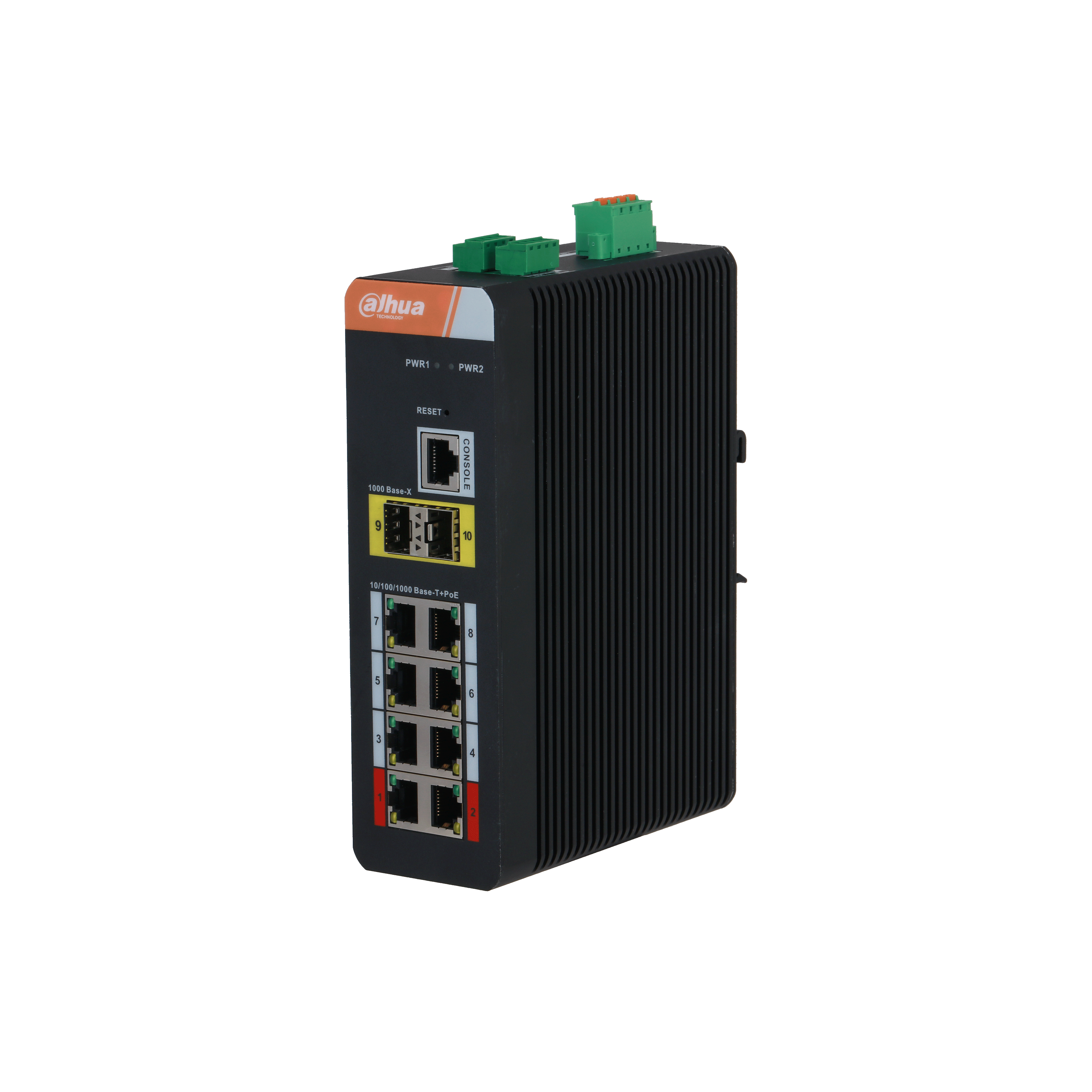 Dahua PFS4210-8GT-DP-V2 PoE switch, kültéri, DIN sínre szerelhető