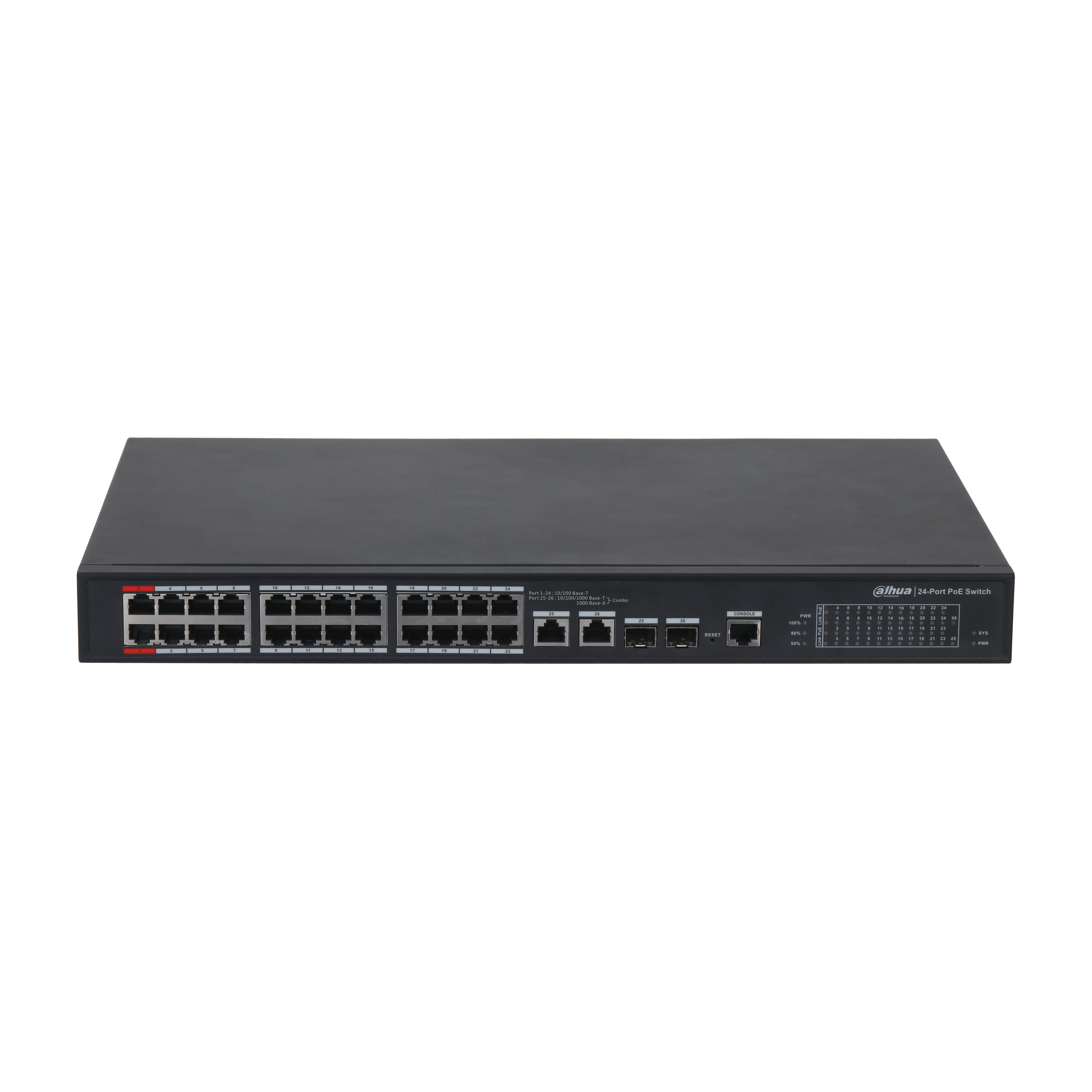 Dahua PFS4226-24ET-360-V3 PoE switch, beltéri, 19" rackbe szerelhető