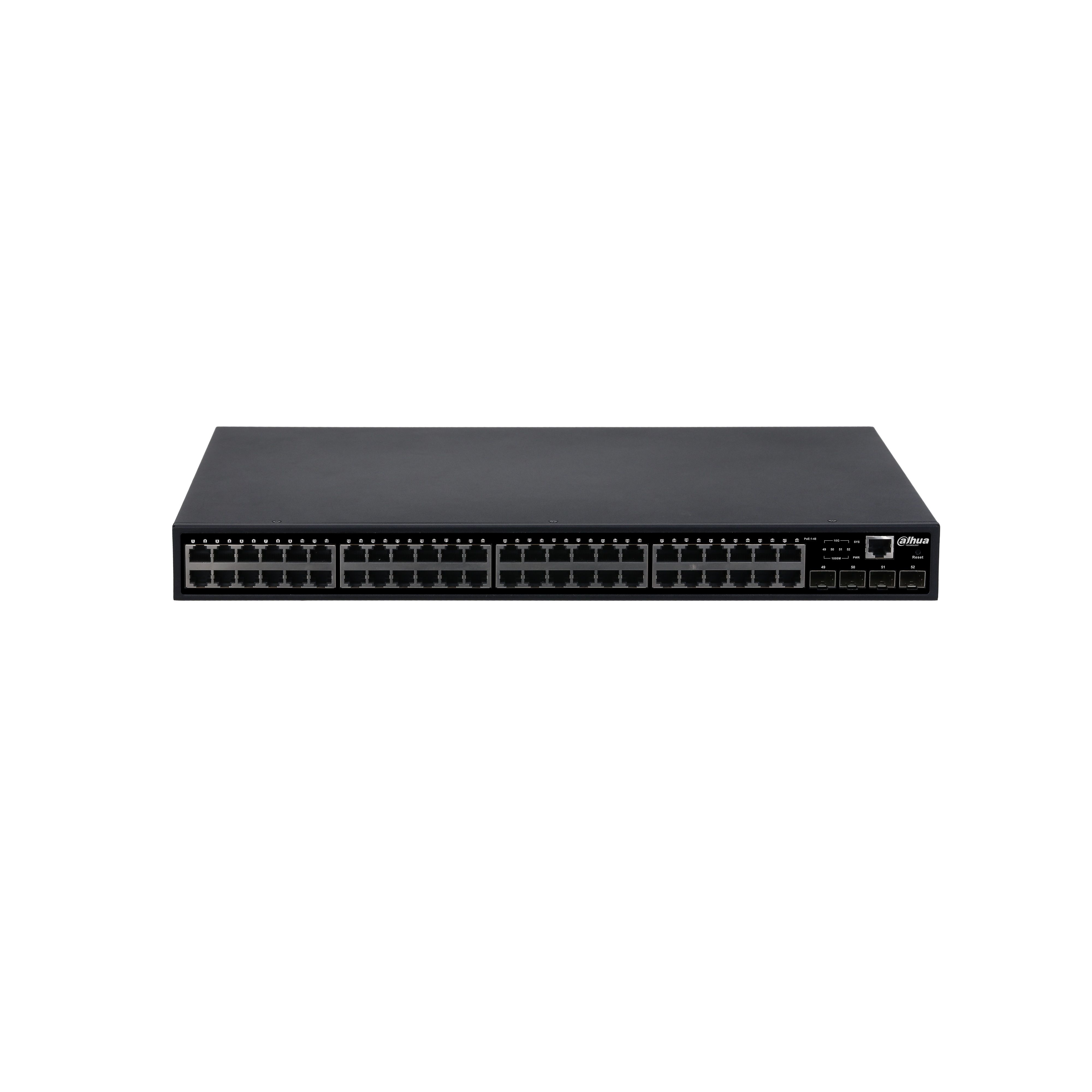 Dahua PFS5452-48GT4XF-400 PoE switch, beltéri, 19" rackbe szerelhető