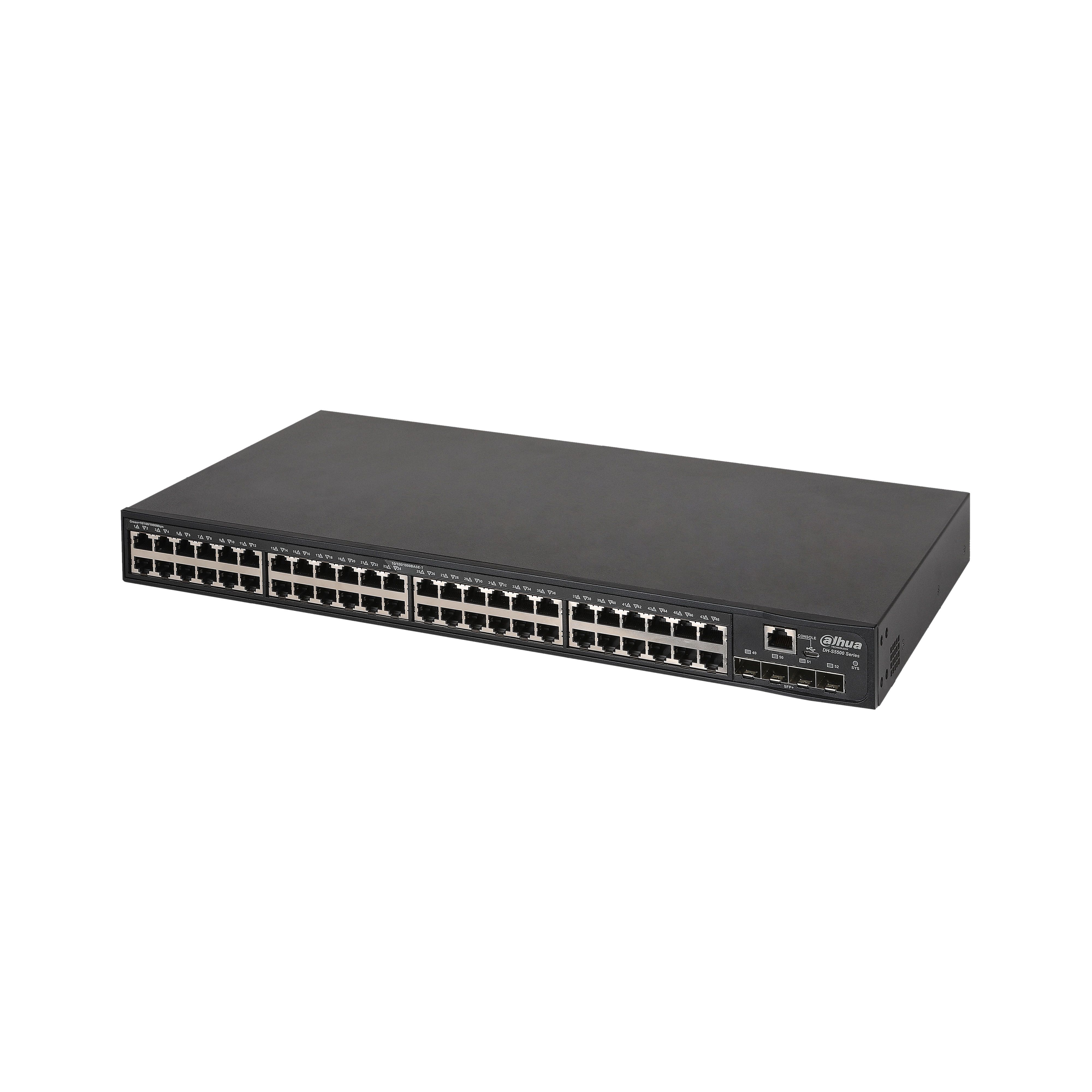 Dahua S5500-48GT4XF-E aggregációs switch, beltéri, 19" rackbe szerelhető