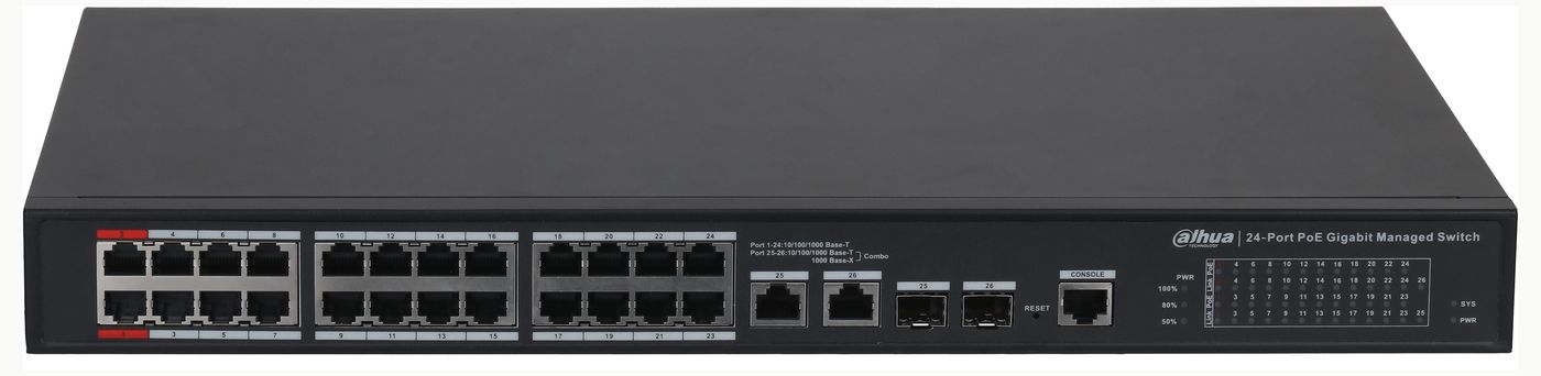 Dahua PFS4226-24GT2GF-360-V2 2 db 10/100/1000 Mbps Hi-PoE, 22 db 10/100/1000