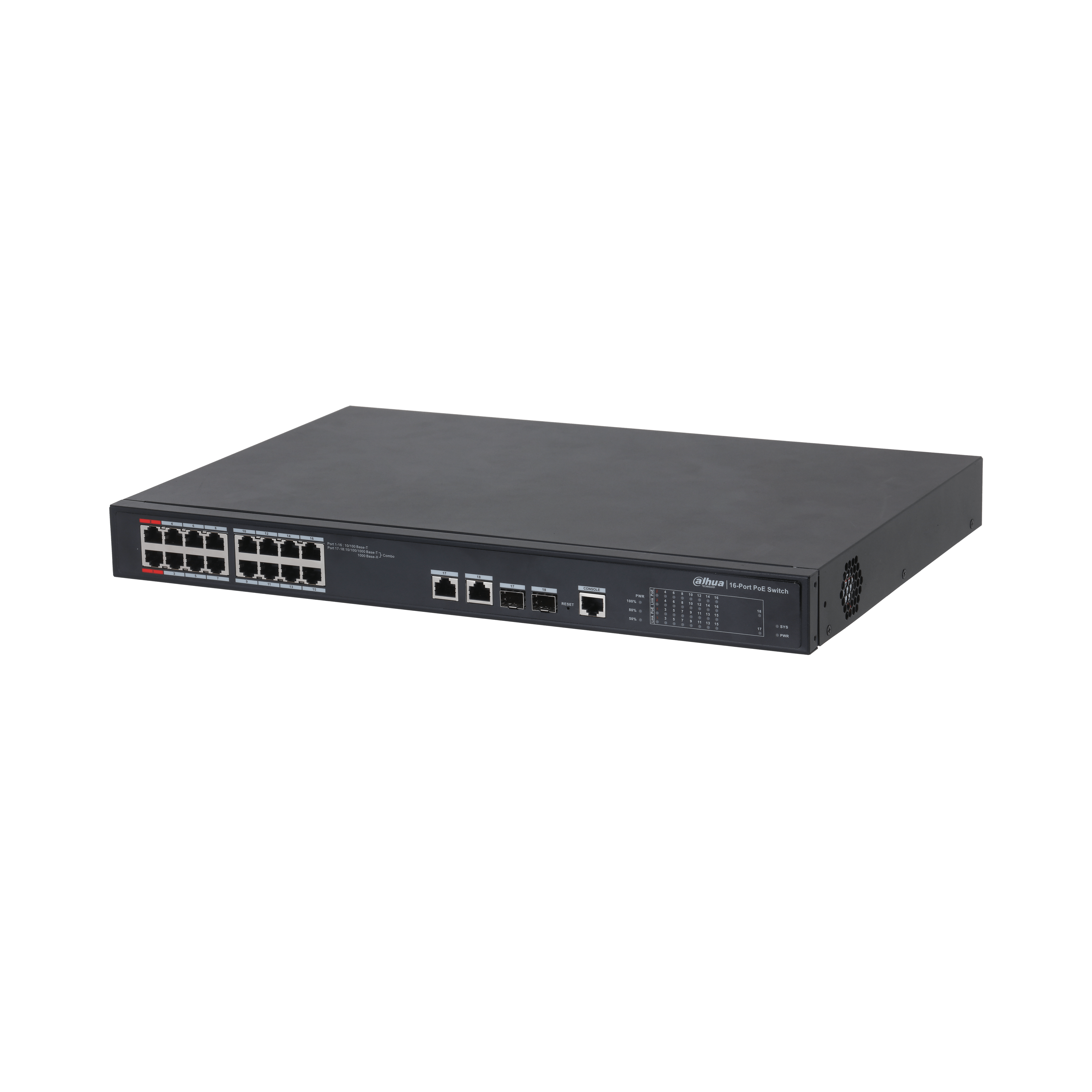 Dahua PFS4218-16ET-240-V3 2 db 10/100 Mbps Hi-PoE, 14 db 10/100 Mpbs PoE, 2