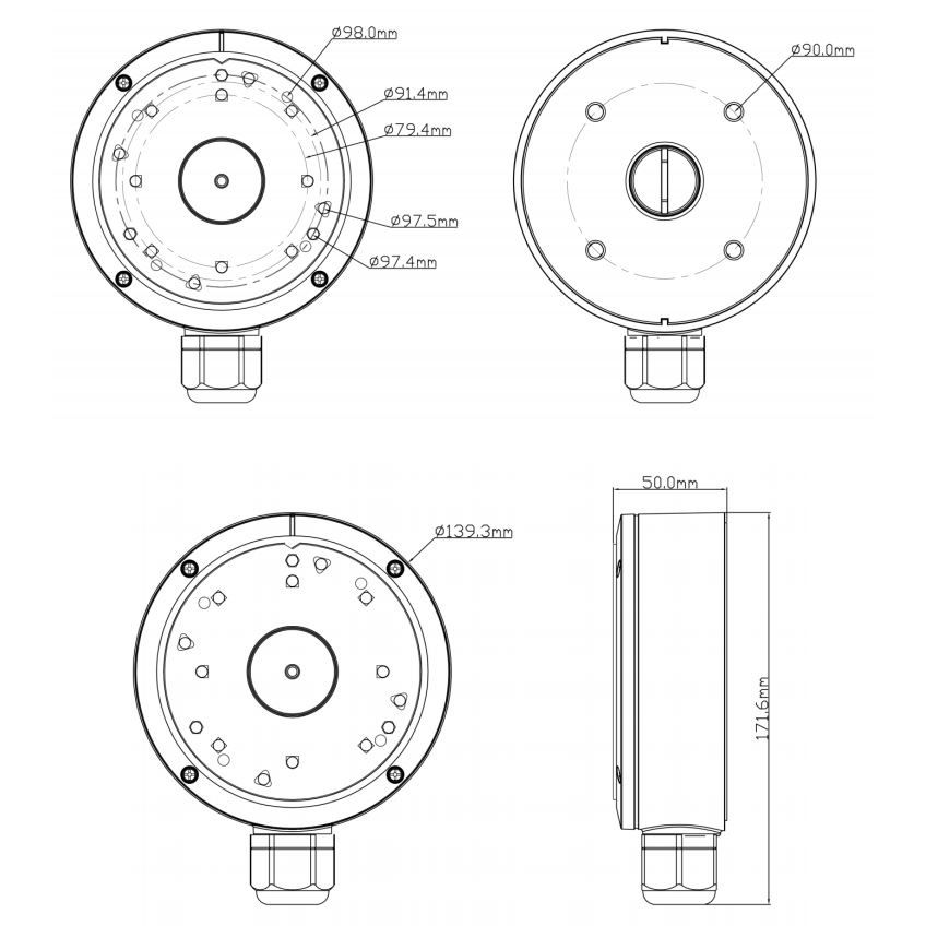 Szerelődoboz TechSon Compact, Eyeball kamerákhoz tömszelencével - C1 C7 C8 E1 Kü