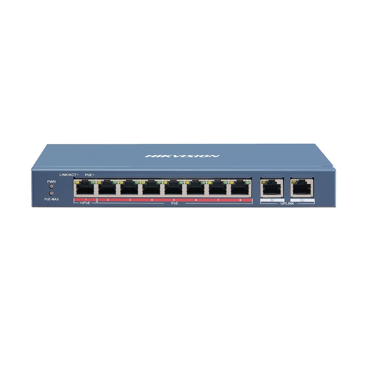 Hikvision 10 portos PoE switch, 1 HiPoE+7 PoE +(at)+2 uplink port