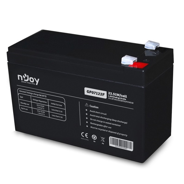 NJOY Szünetmentes akkumulátor - GP07122F (12V/7Ah, T2/F2, zárt, gondozás mentes,