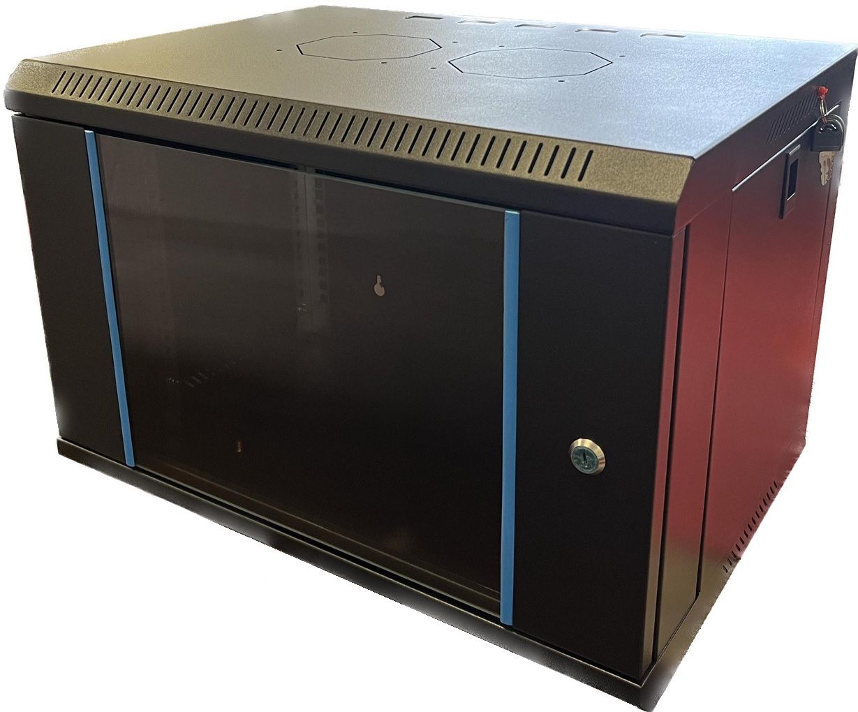 TechSon 540 x 400 mély 6U magas, fali 19"-os rackszekrény, üveg ajtó, fekete