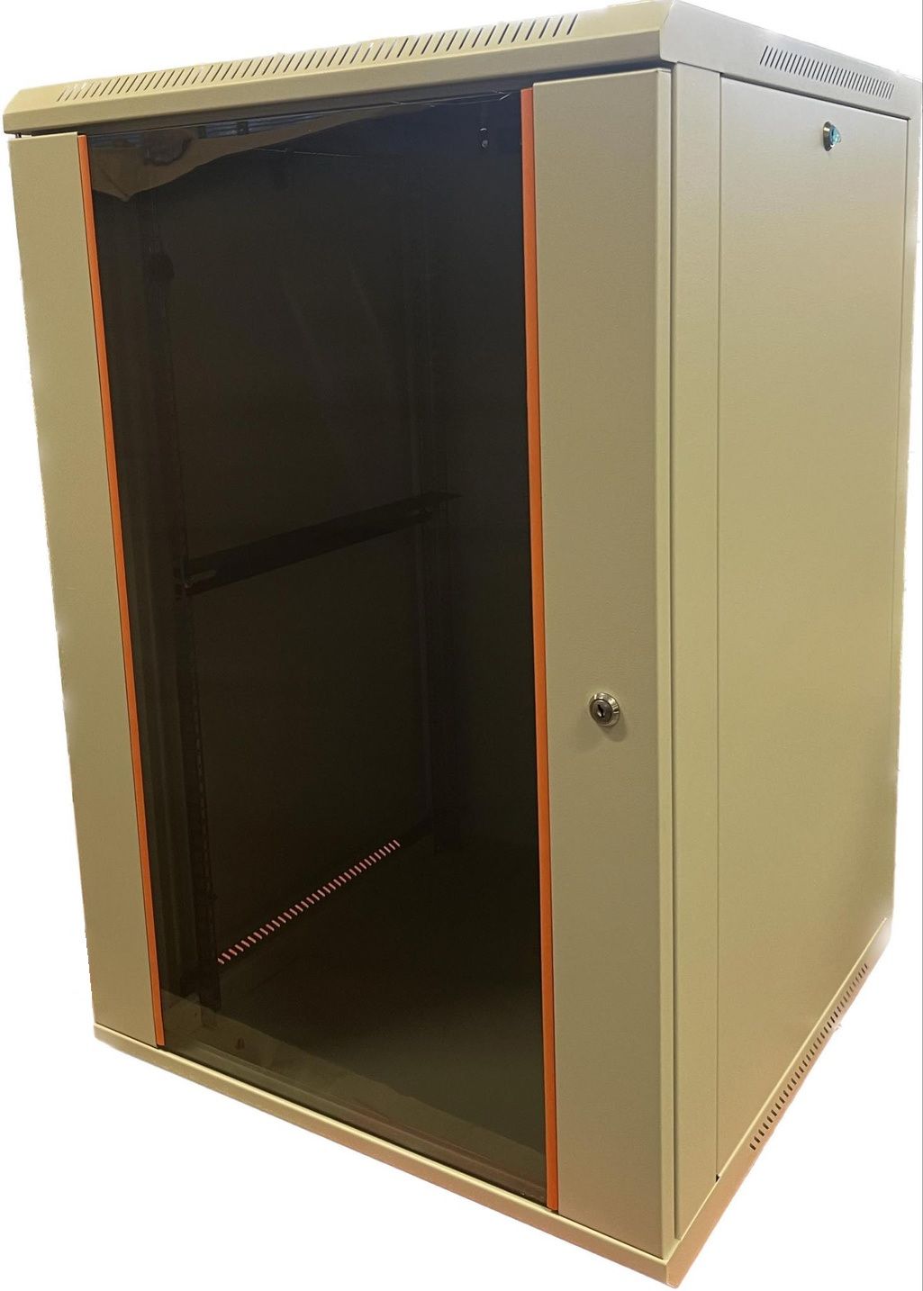 TechSon 600 x 450 mély 18U magas, fali 19"-os rackszekrény, üveg ajtó, fehér