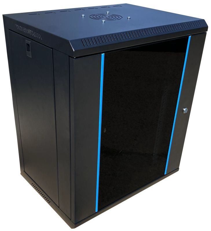 Techson 540 x 400 mély 12U magas, fali 19"-os rackszekrény, üvegajtó, fekete