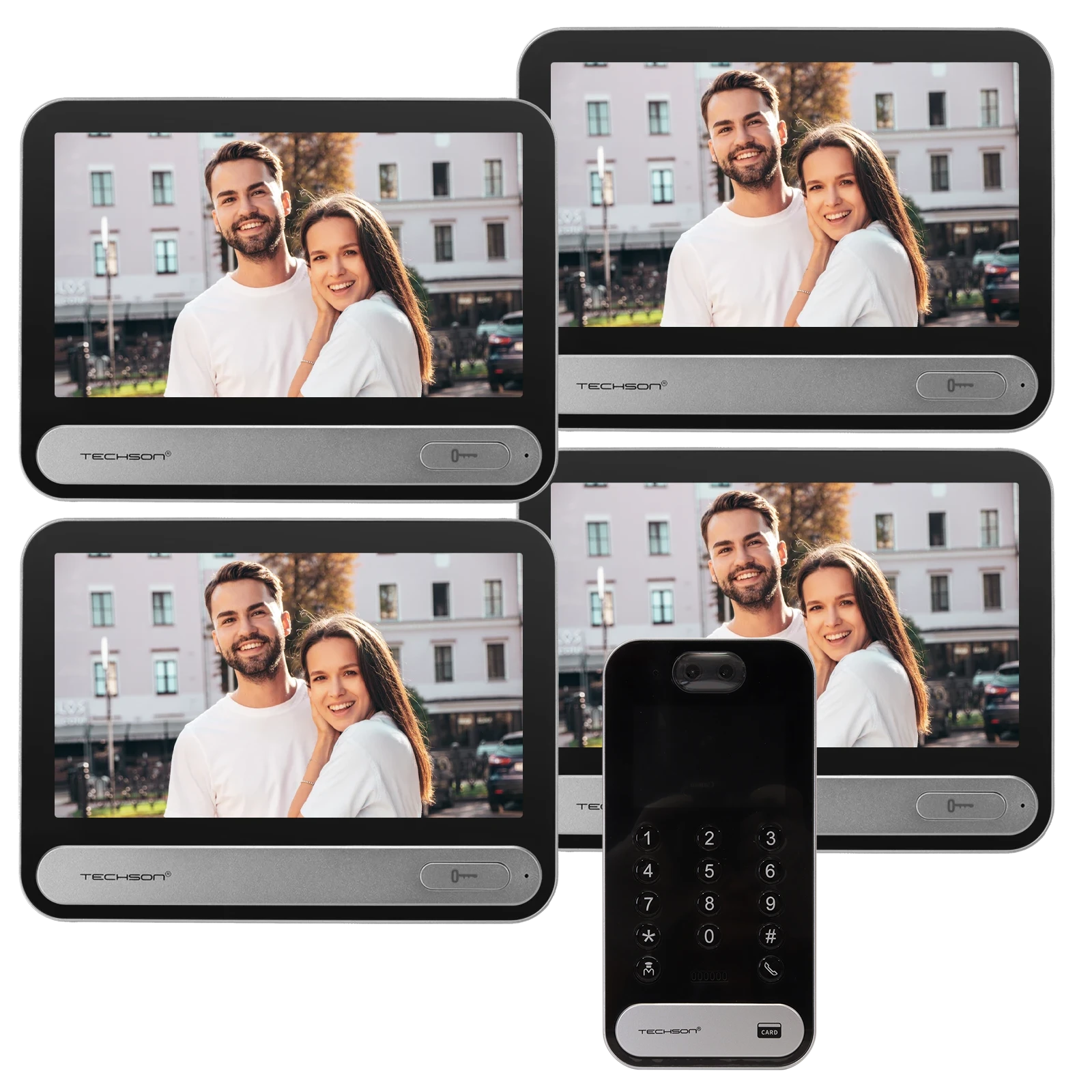 Techson 4 db TCTIS716 + 1 db TCTDS302 Négylakásos Video IP kaputelefon szett