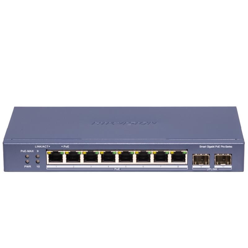 Hikvision DS-3E1510P-SI-8P2F smart PoE switch, 10 port