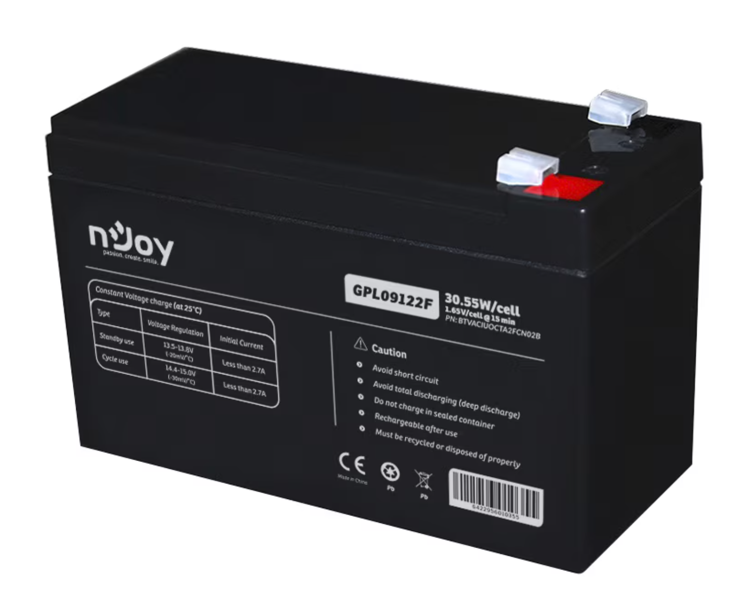 NJOY Szünetmentes Akkumulátor - GPL09122F (12V/9Ah, Long-life, T2/F2, zárt, gond