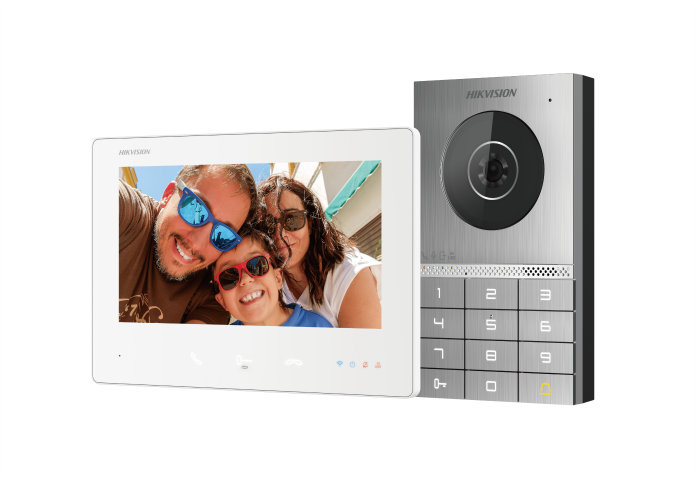 Hikvision DS-KIS708EY
 - 2-vezetékes többlakásos audio, video kaputelefon szett